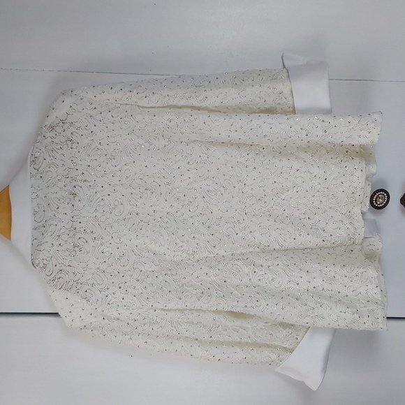 White open Blazer Suit jacket Sparkle holidays rhinestones bling Gorg! Sz.L - Picture 6 of 10